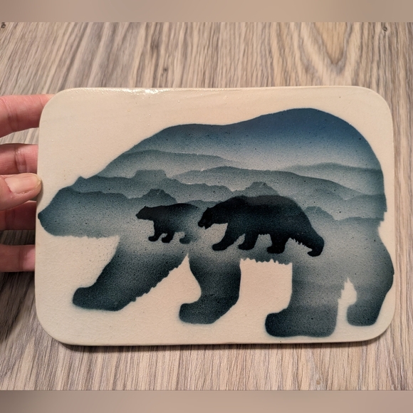 Other - Signed Ceramic Hanging Tile Bears Hand Painted Mountains David Suzanne Enna Cubs